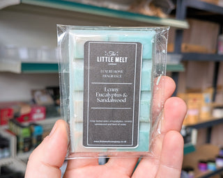 Lenny Eucalyptus and Sandalwood Wax Melt Bar in hand 