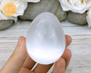 Large Satin Spar (Selenite) Egg in hand