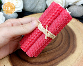 Red Rolled Beeswax Candle