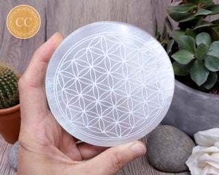Flower of Life Satin Spar (Selenite) Charging Plate