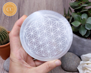 Flower of Life Satin Spar (Selenite) Charging Plate