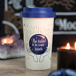 Witchy Fortune Teller Eco Friendly Bamboo Travel Mug on altar
