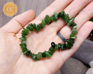 Green Nephrite Jade gemchip bracelet in hand