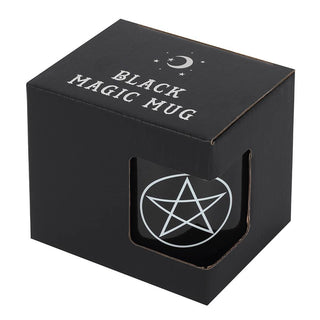 Black Ceramic Pentagram Mug in cardboard box on white background