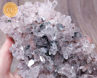 Large Pink Colombian Lemurian Quartz Cluster with Clinochlore #2