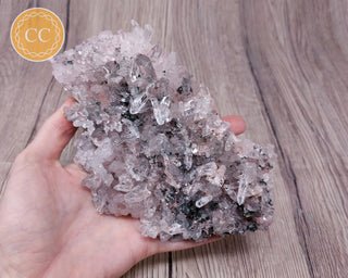 Large Pink Colombian Lemurian Quartz Cluster with Clinochlore #2