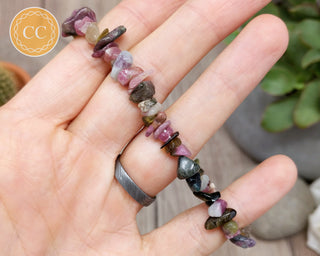 Pink & Green/Watermelon Tourmaline Gemchip Bracelet in hand