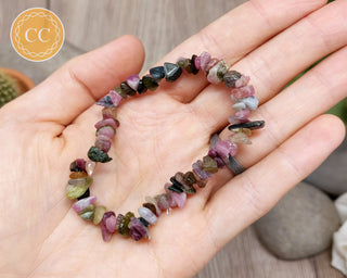 Pink & Green/Watermelon Tourmaline Gemchip Bracelet in hand