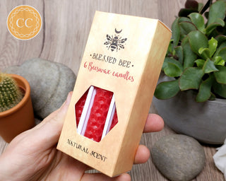 Red Beeswax Candle Box of 6 in hand