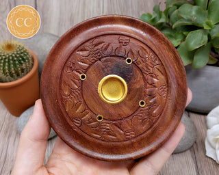 Round Wooden Incense Stick and Incense Cone Holder