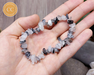 Tourmalinated Quartz gemchip bracelet in hand