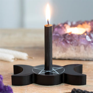 Triple Moon Candle Holder with burning candle