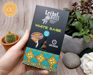 Tribal Soul white sage Incense Backflow Cones on wooden background